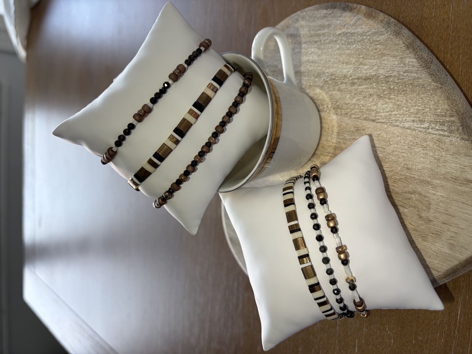 Handmade bracelet on display
