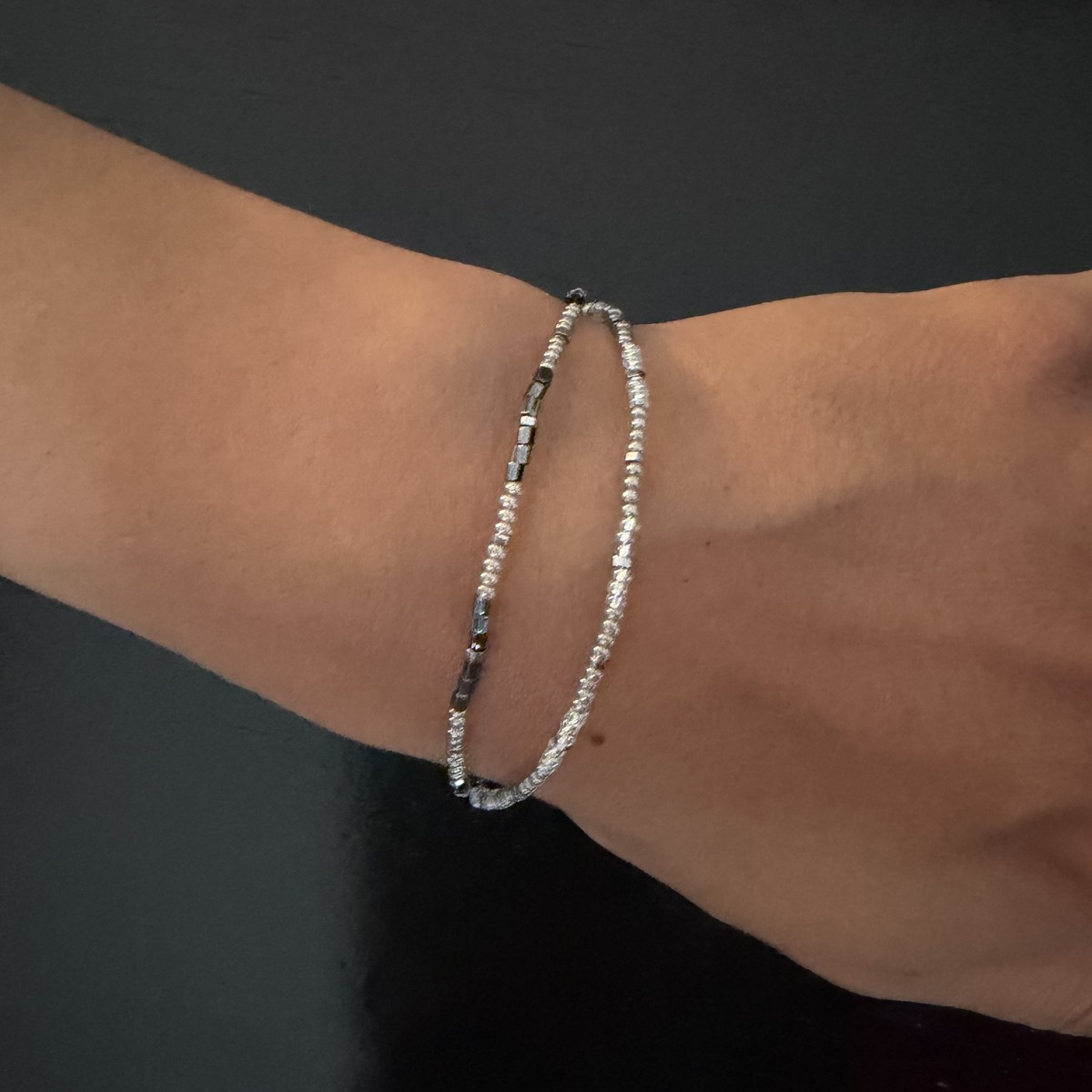 Two-in-One Stacker bracelet on a wrist (W006)